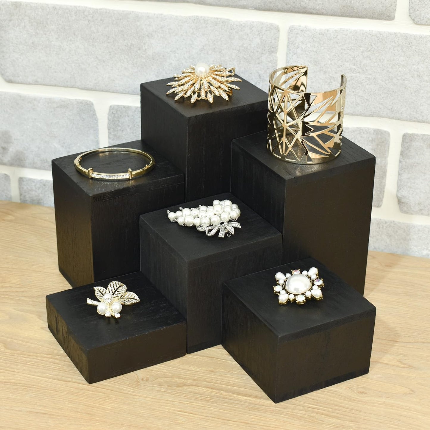 MOOCA Wooden 6 Pcs Square Risers for Display Jewelry and Accessories Display Stand Wooden Risers For Jewelry Figurine, Black Color
