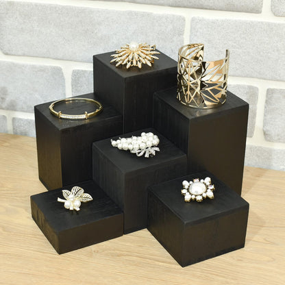 MOOCA Wooden 6 Pcs Square Risers for Display Jewelry and Accessories Display Stand Wooden Risers For Jewelry Figurine, Black Color