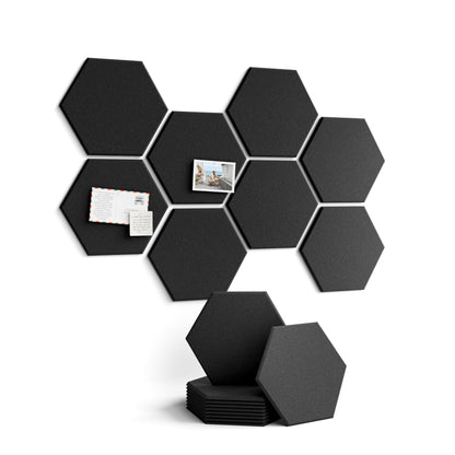 Fluxynara Hexagon Cork Board Alternative for Walls Decor-8-Pack Felt Bulletin Board Tiles,with 30 Pushpins,50 Adhesive Tabs for Office,Classrooms & Home Pin Board Felt Board-Black