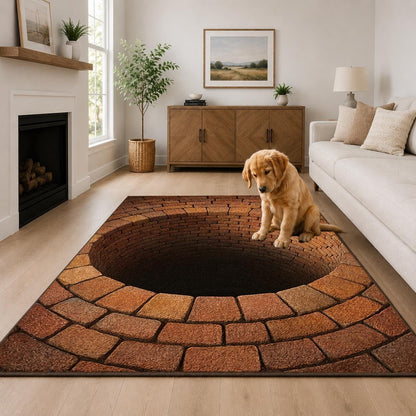 CASAVAINE 3D Optical Illusion Vortex Rug 5'x7' Realistic Brick Well Hole Design, Soft Non-Slip Washable Area Rug for Living Room, Bedroom, Game Room Decor, Fun Modern Decor
