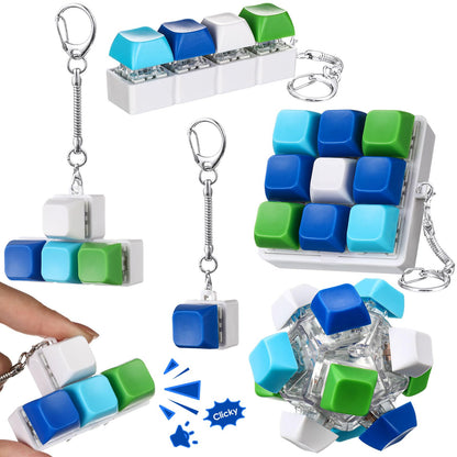 Halloscume 5 Pcs Keyboard Adult Fidget Clicker in 5 Styles Keyboard Fidget Keychain Cube Mechanical Key Button Clicker Stress Relief Gift for Office Home Pass Time(Blue Green)