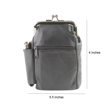Leather Impressions Twist Clasp Leather Case - Compact Zipper Wallet for Cards, Cash, and Keys