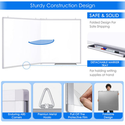 White Board Dry Erase 60 x 36，maxtek Large Magnetic Whiteboard 5' X 3' Dry Erase Board Foldable with Long Marker Tray for Wall-Mounted Aluminum Memo Board Supplies for Class Office & Home