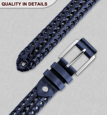 KEMISANT Mens belt 2 Pack, Woven Braided Leather Belt for Men Causal Golf Pants Polo Shirts Matching