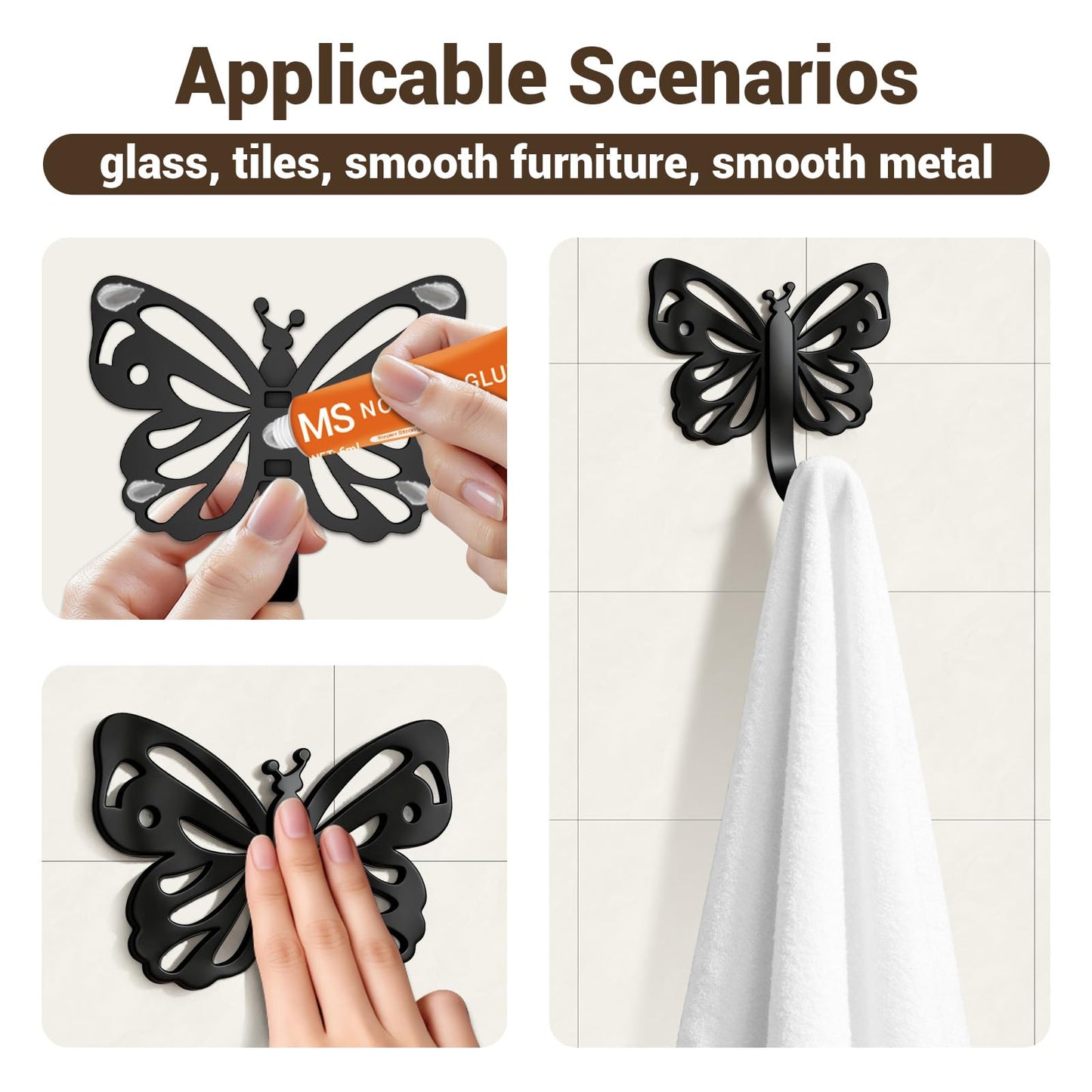 Butterfly Design Metal Hook for Both Screw Mounting and Strong Adhesive