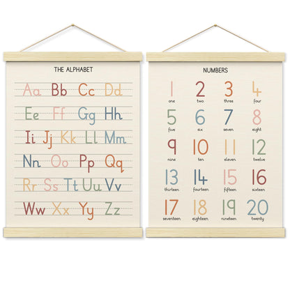 BONETAT Numbers alphabet poster for Nursery Toddlers, Play Room Wall Decor, ABC Wall Chart, Wall Hanging Decor for Toddler Playroom Decor Kids Wall Decor, Wooden Frame Alphabet Banner-A12