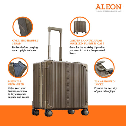 All Aluminum Lightweight 17" Deluxe Rolling Laptop Catalog Case for Men and Women | Vertical Opening Carry-On Bag with TSA Locks & Aircraft-Grade Aluminum Frame - Optimal Travel Companion (Champagne)