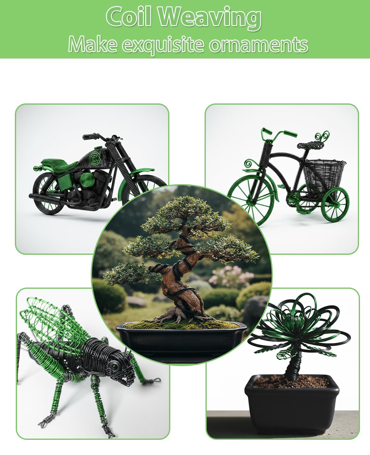 MOSFiATA Bonsai Wire Kit 8Pcs, 7 Roll Aluminum Bonsai Training Wire Coils with Cutter Set - Multiple Sizes (1/1.5/2.0/3.0mm) for Bonsai Trees Branch Control Plant Shaping
