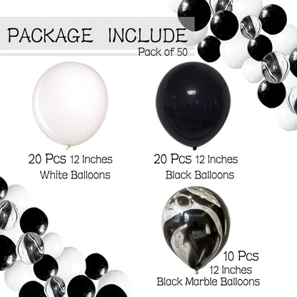 Mayen 50 Pcs 12 Inches Black and White Balloons, Black Marble Balloons, Tie Dye Swirl Balloon, New Years Eve Decorations, Birthday Party Decorations, Black and White Party Supplies