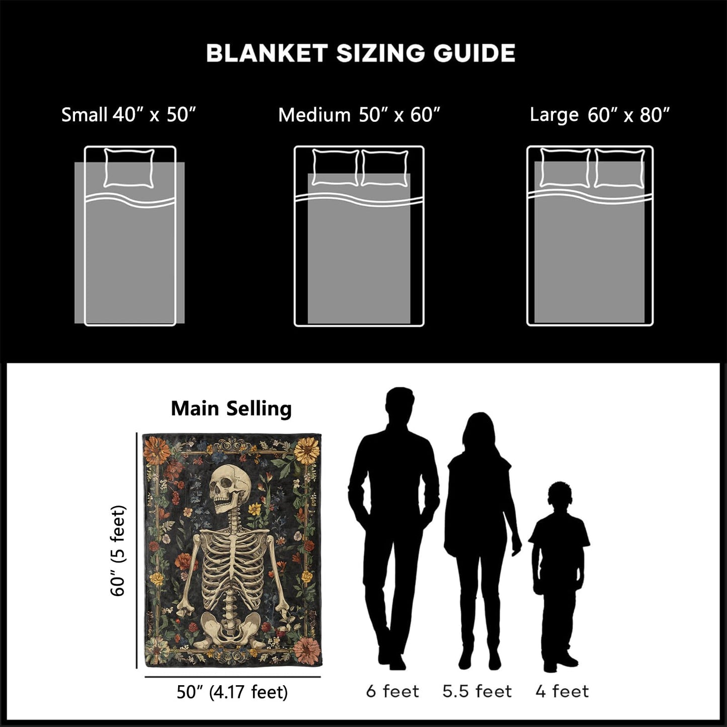 xmwjfd Artistic Skeleton Blanket, Cozy Plush Throw Blanket for Couch Bedroom Outdoor, Lightweight Soft Flannel Travel Blankets, Gifts for Women Adults Kids, Warm Decor 50"×60"