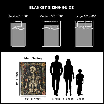 xmwjfd Artistic Skeleton Blanket, Cozy Plush Throw Blanket for Couch Bedroom Outdoor, Lightweight Soft Flannel Travel Blankets, Gifts for Women Adults Kids, Warm Decor 50"×60"