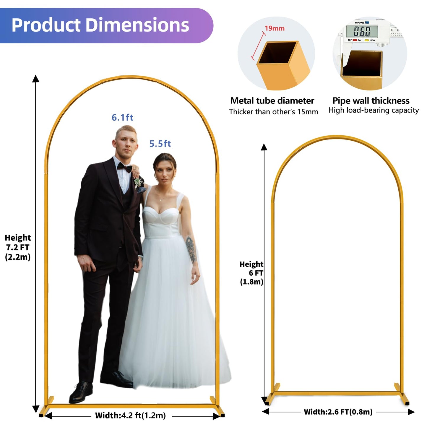 Hemmotop Glod Metal Arch Backdrop Stand Set of 2, 7.2ft and 6ft