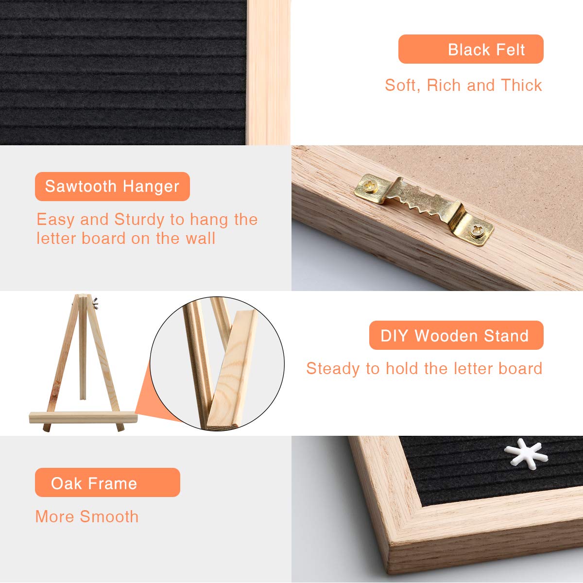 WIWAPLEX Black Felt Letter Board,Word Board Sign,16 x 12 inch Changeable Letter Board with 730 Plastic Message Board Letters Numbers Symbols Pattern,Wooden Tripod Stand, Scissors, 3 Free Storage Bags