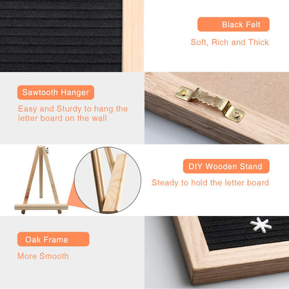 WIWAPLEX Black Felt Letter Board,Word Board Sign,16 x 12 inch Changeable Letter Board with 730 Plastic Message Board Letters Numbers Symbols Pattern,Wooden Tripod Stand, Scissors, 3 Free Storage Bags