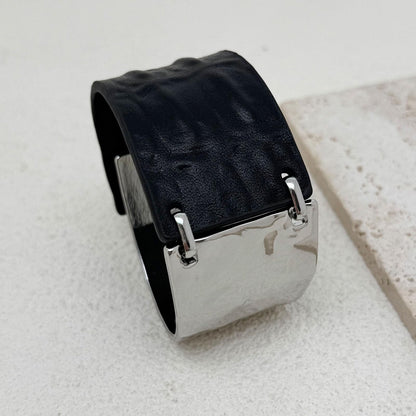 YKKZART Black Bracelet for Women Genuine Leather Cuff Bracelet Silver and Black Leather Wrap Bracelets Birthday Jewelry Gift