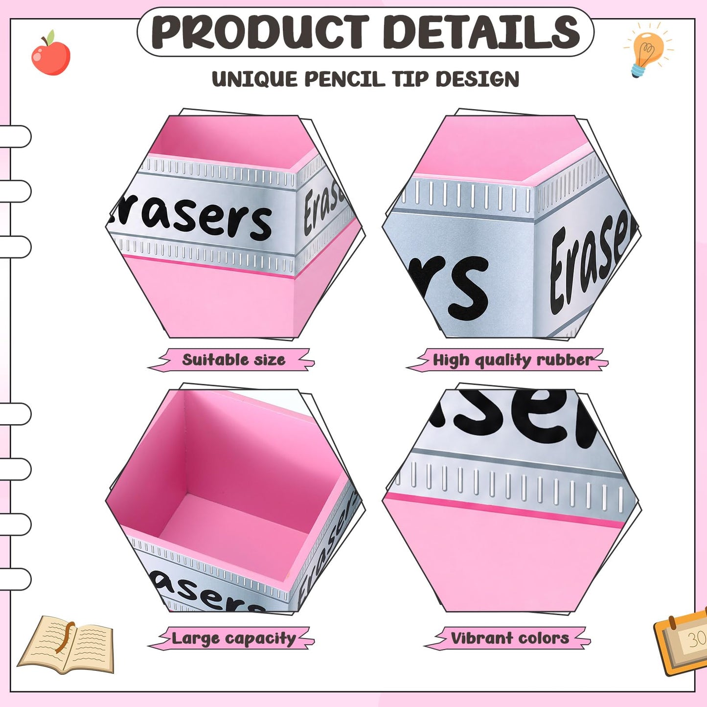 Tenceur 4.7x4.7 Inches Erasers Bucket for Teacher Desk Organizer Pencil Holder Bucket Plastic Large Capacity Desk Organizer for Teacher Classroom Craft Supply Storages