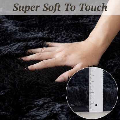 NoiFamo 4x6 Area Rugs for Living Room Bedroom,Soft Fluffy Shaggy Bedside Rug, Indoor Floor Carpet for Kids Playroom Playroom, Dorms, Nursery Rooms, Home Decor (Black 4'x6')