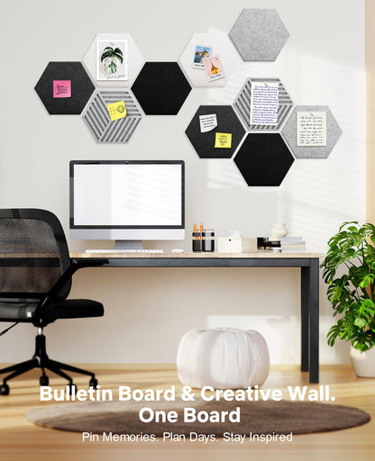 Hexagon Large Cork Bulletin Board Tiles, Peel and Stick Felt Wall Panels for Vision, Message Center, Picture and Prayer Board for Office, Dorm, Room and Desk Decor(Concrete Echo)
