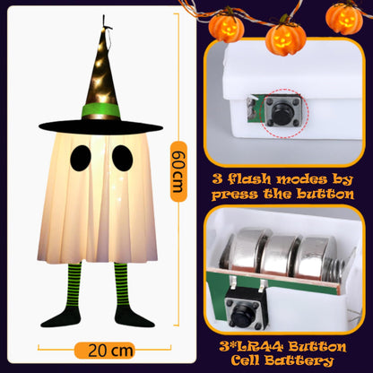 Halloween Party Decorations Lights, Set of 3 Hanging Witch Hat Light Decor, Outdoor Ghost Decor for Yard Porch Tree Window