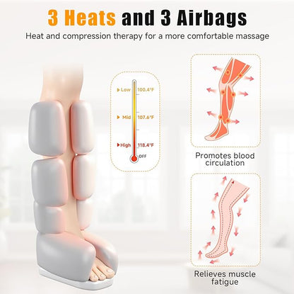 Leg Massager with Heat and Compression, Foot and Calf Massager for Circulation and Pain Relief, Compression Boots with Handheld Controller, 6 Modes 3 Intensities, Gift for Mom Dad