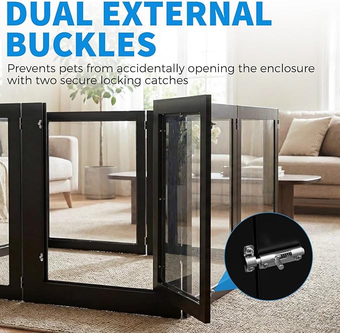Heavy Duty Clear Acrylic Dog Playpen for Small/Medium Pets – 32" High Clear Pet Pen with Sturdy Metal Frame, Walk-in Kennel, Expandable Indoor & Outdoor Pet Play Yard