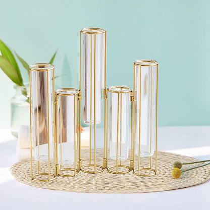 Bothyi Hinged Flower Vase, Test Tube Vase Set with Stand, Hinged Plant Vases Glass Vase, for Home Table Centerpiece