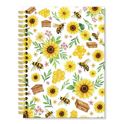 ERHACHAIJIA Sunflower & Bee Hardcover 160 Pages Lined Spiral Notebook, Funny Floral Ruled Journal for Women Flower Lover Bee Lover, Writing and Meditation Notebook Gifts, Mother's Day Birthday Gifts