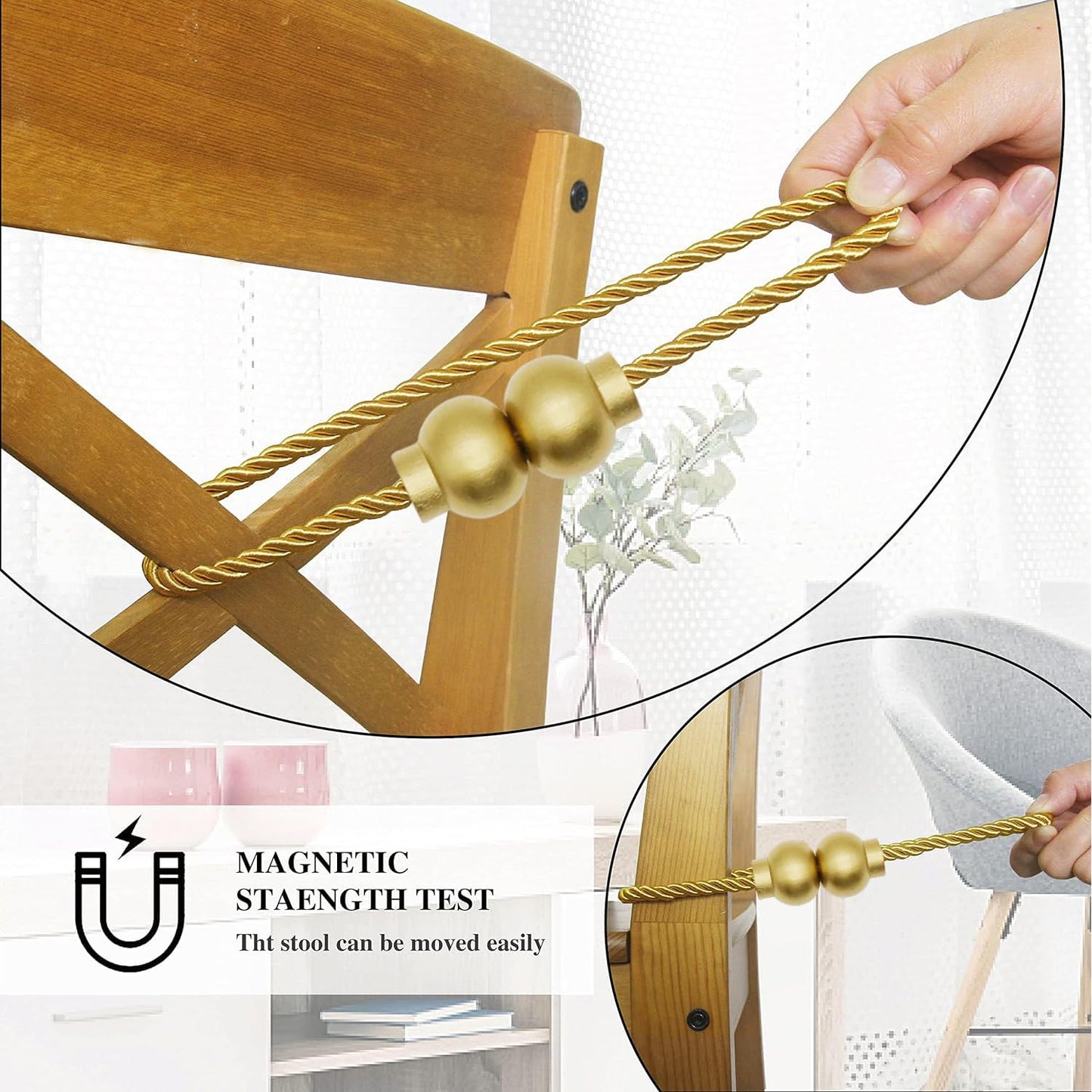 HIASTRA 4 Pack Magnetic Curtain Tiebacks Modern Handmade Rope Curtain Tie Backs Decorative Drapes Weave Holdbacks for Home Outdoor Bedroom Office Decorative Curtain, Gold