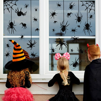 4 Sheets Spider Window Clings - Double-Sided Removable Glass Decals, Halloween Themed Window Stickers for Kids Party Decorations