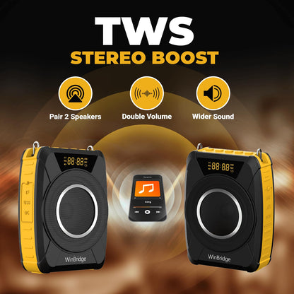 Voice Amplifier with Wireless Microphone Headset – Waterproof Portable Speaker Microphone with TWS Stereo, SOS, Recording – Rechargeable Bluetooth 5.0 PA System for Teachers, Coaches, Tour Guides