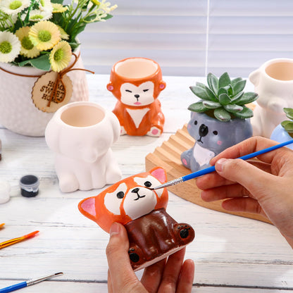 Leitee 18 Pcs Paint Your Own Ceramic Pot Bulk 2.95 in Spring Succulent Pots Ready to Paint Small Pot Mini Succulent Planters Pottery Painting for Spring Easter Mother's Day Craft(Cute Animals)