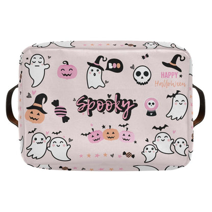 Sletend Foldable Canvas Storage Basket with Handles Halloween Cartoon Ghost Durable Storage Bin Organizer for Nursery Kids Shelves Desks Printed Canvas Storage Basket