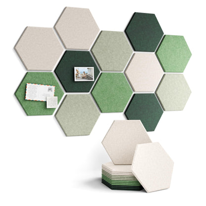 Fluxynara Hexagon Cork Board Alternative for Walls Decor-12-Pack Felt Bulletin Board Tiles,with 30 Pushpins,70 Adhesive Tabs for Office,Classrooms & Home Pin Board Felt Board-Sagewood