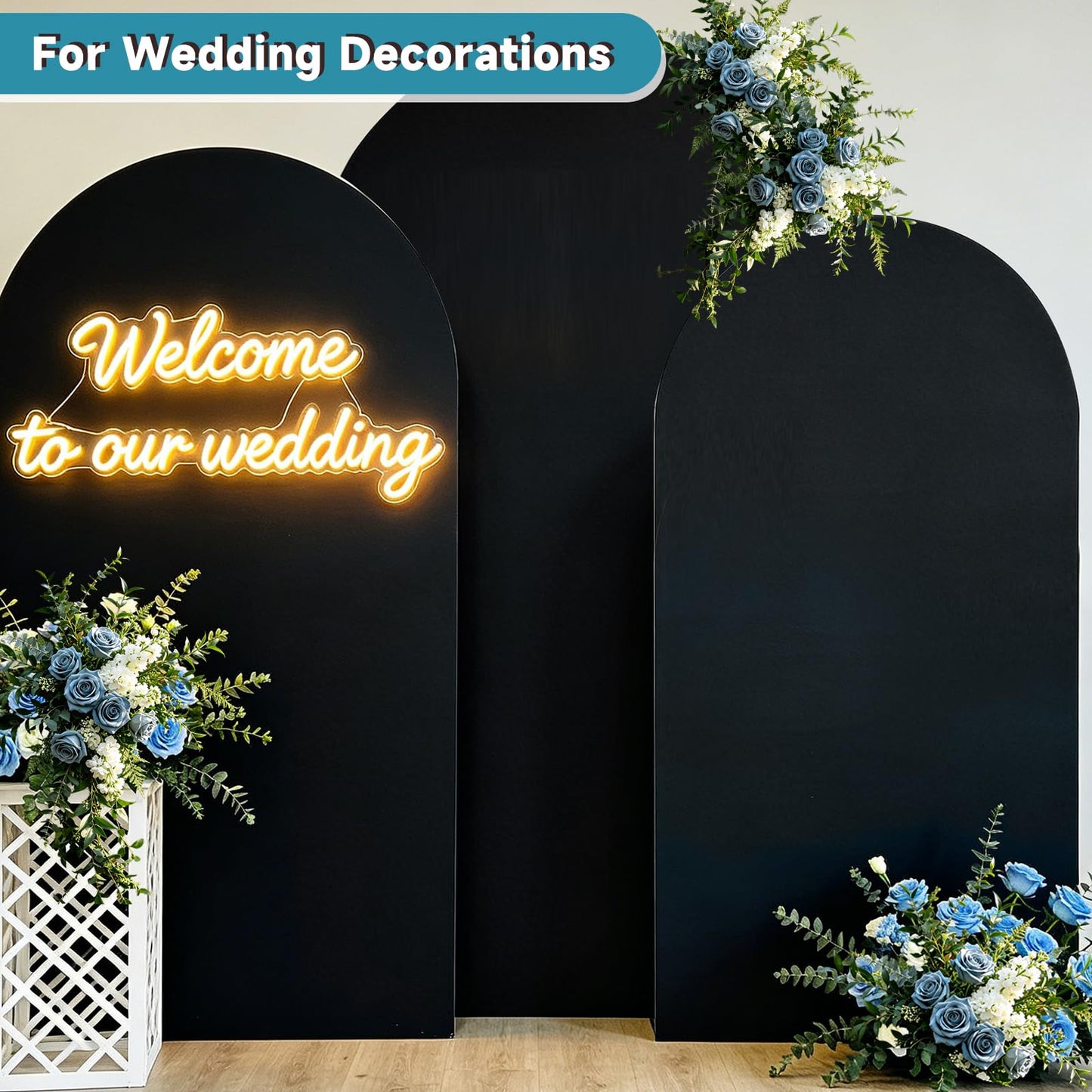 Hemmotop Black Arch Backdrop Cover Set of 3-7.2ft/ 6.6ft/ 6ft Wedding Arch Covers Stretchy Backdrop, Spandex Arched Stand Background Covers for Birthday Graduation Halloween Party Decorations