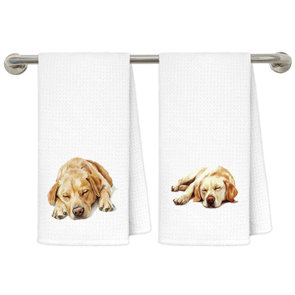 MKIJUHB Labrador Retriever Gifts Kitchen Dish Towels, Yellow Lab Gifts, Dog Mom Dad Gift, Cute Sleeping Labrador Decorative Hand Tea Towels for Bathroom, 16x24 Inch Set of 2