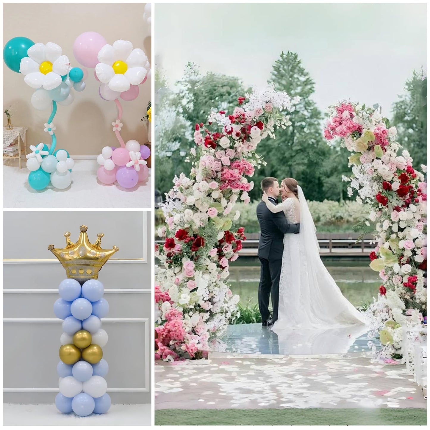 Bazen Upgraded 8.2ft & 5ft Balloon Arch Kit Glod Free Bending Shape Deformation Balloon Column Stand Half Arch Balloon Stand with Base Balloon Arch Frame for Wedding Baby Shower Birthday Decoration