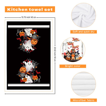 Arquiel Halloween Microfiber Kitchen Towels, Soft Absorbent Ghost Pumpkins Black Hand Towel 15.7 × 23.6 Inch, Thick Dish Cloth for Halloween Party Holiday Decoration Housewarming Gifts