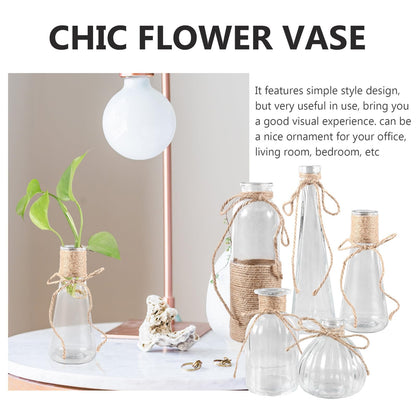 NUOBESTY 5pcs Glass Flower Vases Set with Rope Design, Decorative Plant Terrarium and Flower Arrangement Containers for Home Décor and Table Display
