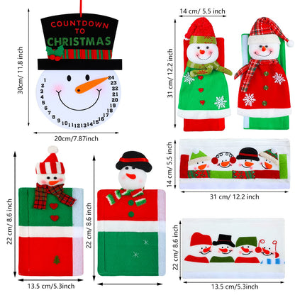 Gejoy 7 Pieces Christmas Refrigerator Handle Covers Set Snowman Refrigerator Door Handle Covers and Snowman Advent Clock Calendar for Christmas Kitchen Appliance Handle Decorations
