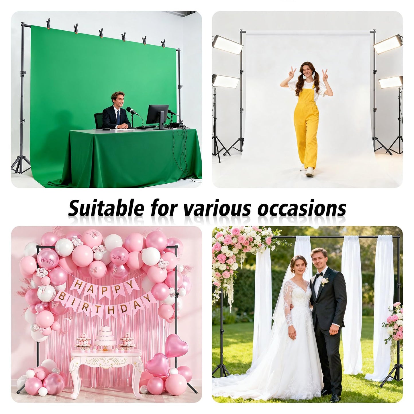 Forlogic Backdrop Stand 10x7.5ft(WxH), Heavy Duty Adjustable Photo Back Drop Stand kit, Suitable for Party, Photography, Weddings