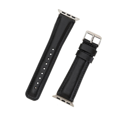 benvato Premium Handmade Leather Watch Band for Apple Watch SE 3 2 1 & Series 11 10 9 8 7 6 5 4 3 2 1 fits 42mm 41mm 40mm 38mm (Black w/Silver Connector&Clasp)
