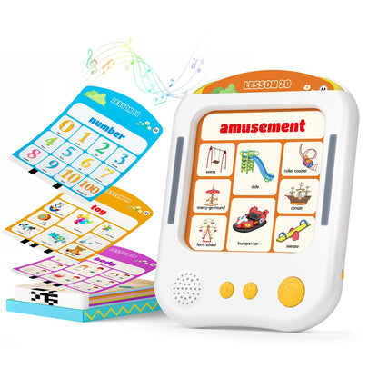 Interactive Educational Learning Tablet Toy for Kids,Screen-Free Phonics Learning Toy with 30 Flash Cards for Alphabets, Numbers, Words, Animals, Learn to Read for Boys Girls 3-5 Years Old, White