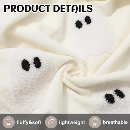 JarThenaAMCS Halloween White Ghost Throw Blanket Chenille Soft Blankets for Home Bedroom Living Room Sofa Couch Outdoor Travel, 50 x 60 Inch