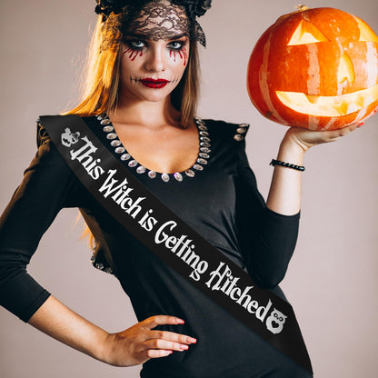 JXYCBZYing Black This Witch is Getting Hitched Sash, Halloween Bride to Be Sash, Witchy, Halloween Themed Bachelorette, Engagement, Bridal Shower, Wedding Party Supplies, Accessories, Decorations