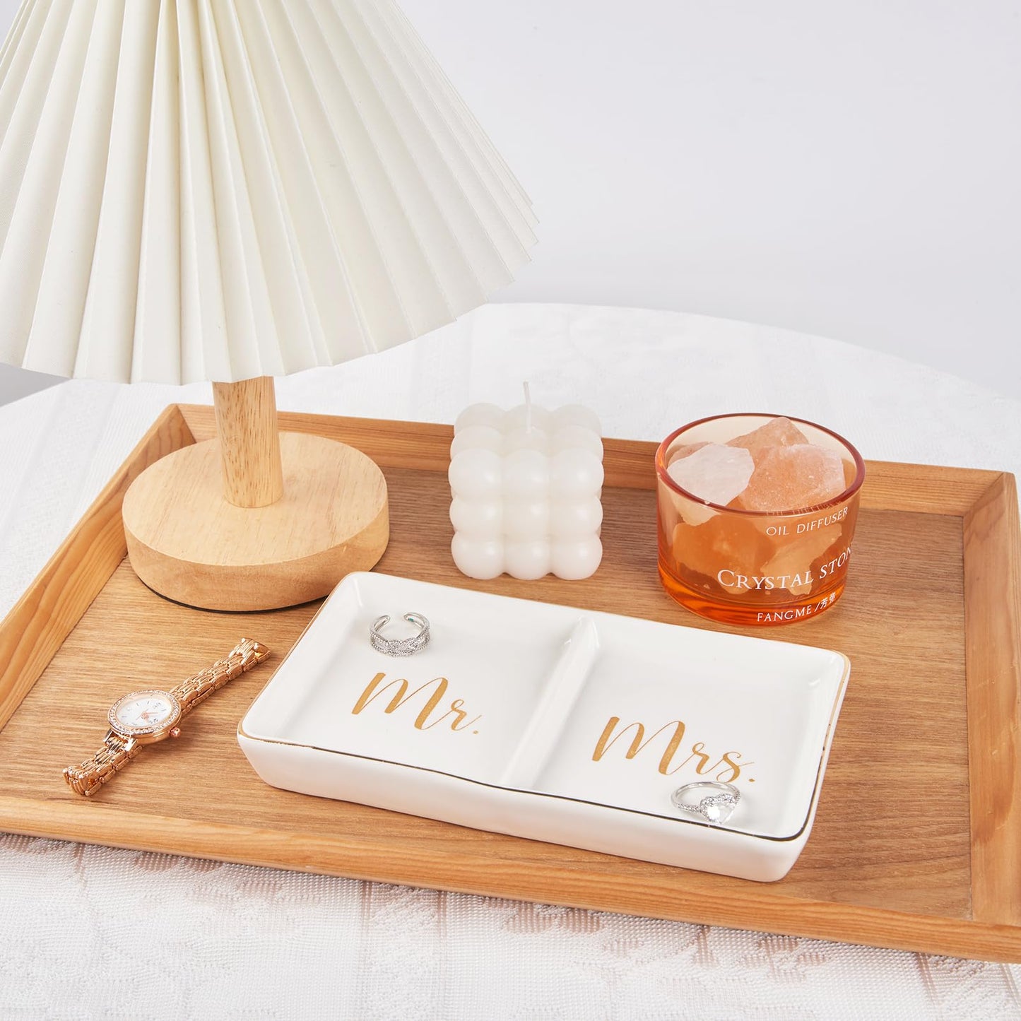 Spegiffu Mr. & Mrs. Ring Dish Engagement Wedding Ring Holder Gift for Future Mrs. / Newlywed - Her Engagement Wedding Gifts for Newly Engaged Couples Bridal Shower Gifts for Bride to be
