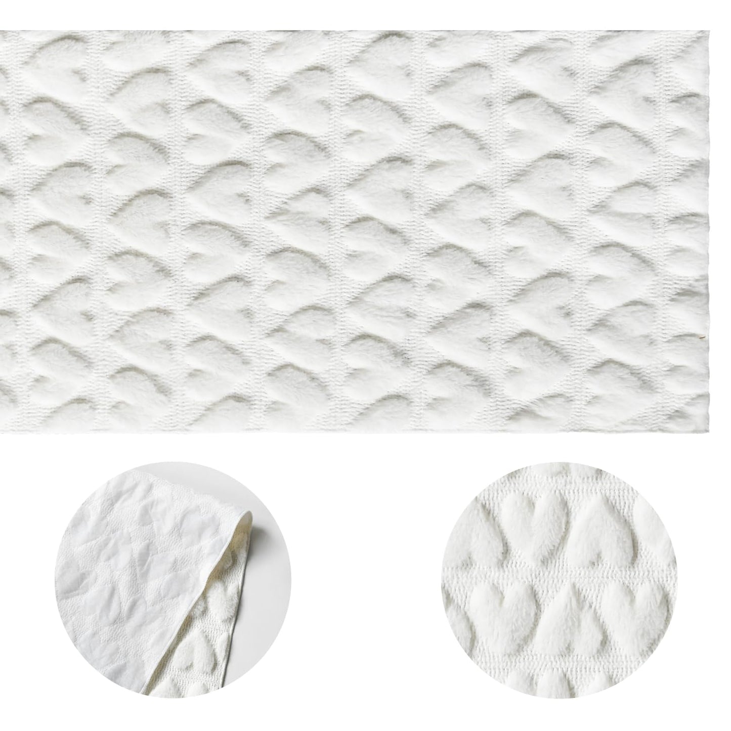 Artoid Mode White Soft Plush Faux Fur Jacquard Heart Valentine's Day Table Runner, Seasonal Kitchen Dining Table Decoration for Home Party Decor 13x72 Inch