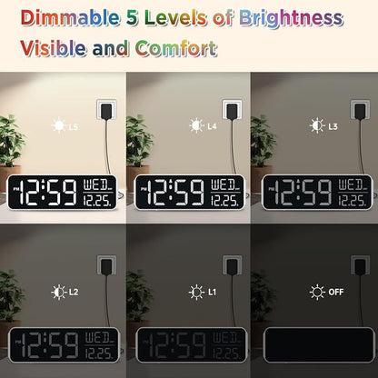 Peakeep Large Display Digital Alarm Clock for Bedrooms, Date Day of Week Desk Table Clocks for Living Room Office, Dimmable Plug in Electric Clock, 5 Volumes, Loud, Auto DST