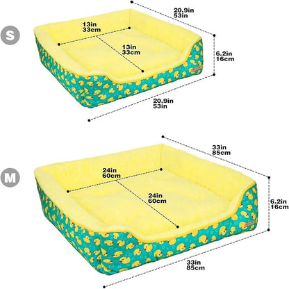 Rectangle Washable Dog Bed for Large, Medium & Small Dogs – Soft Calming Puppy Beds, Durable Warm Pet Sofa with Non-Slip Bottom for Indoor Use.Yellow S Size (18.9"x18.9"x6.3")