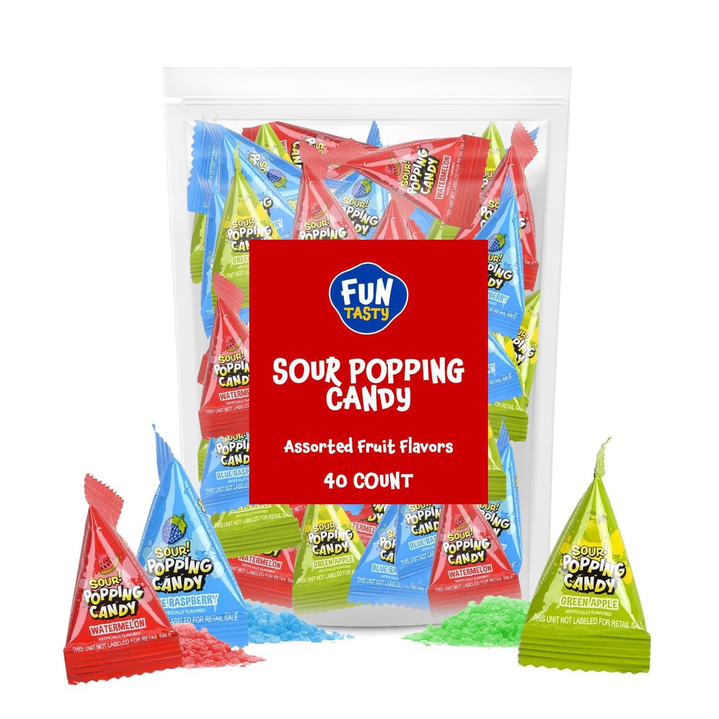 WarheadsSour Popping Rocks - 40 Count Bag - Sour Popping Halloween Candy Individually Wrapped - Assorted Fruit Flavors - Triangle Pouches - Blue Raspberry, Watermelon, Green Apple