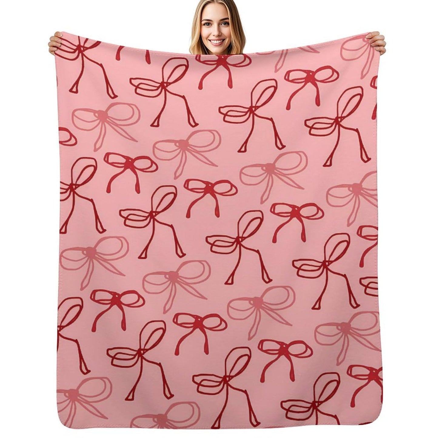 Pink Ribbon Red Bow Throw Blankets Fleece Blanket Super Soft Plush Throw Blanket Cozy Fuzzy Bed Blankets Microfiber Flannel Blankets for Couch, Bed, Sofa-40"x50"